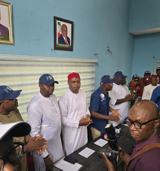 Barr Chijioke Edeoga, former Enugu State Labour Party governorship candidate has arrived the Enugu State PDP headquarters in Enugu as he formally rejoins the party.