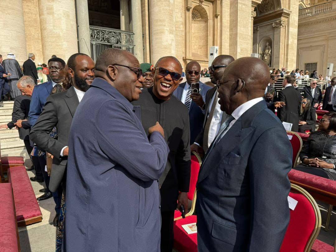 President Bola Tinubu meets with Peter Obi and Fayemi at the Vatican