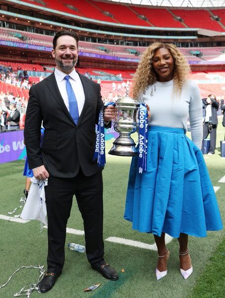 With tennis great Serena Williams in attendance, Chelsea completed a trophy treble in an unbeaten domestic season in English soccer by defeating Manchester United 3-0 in the