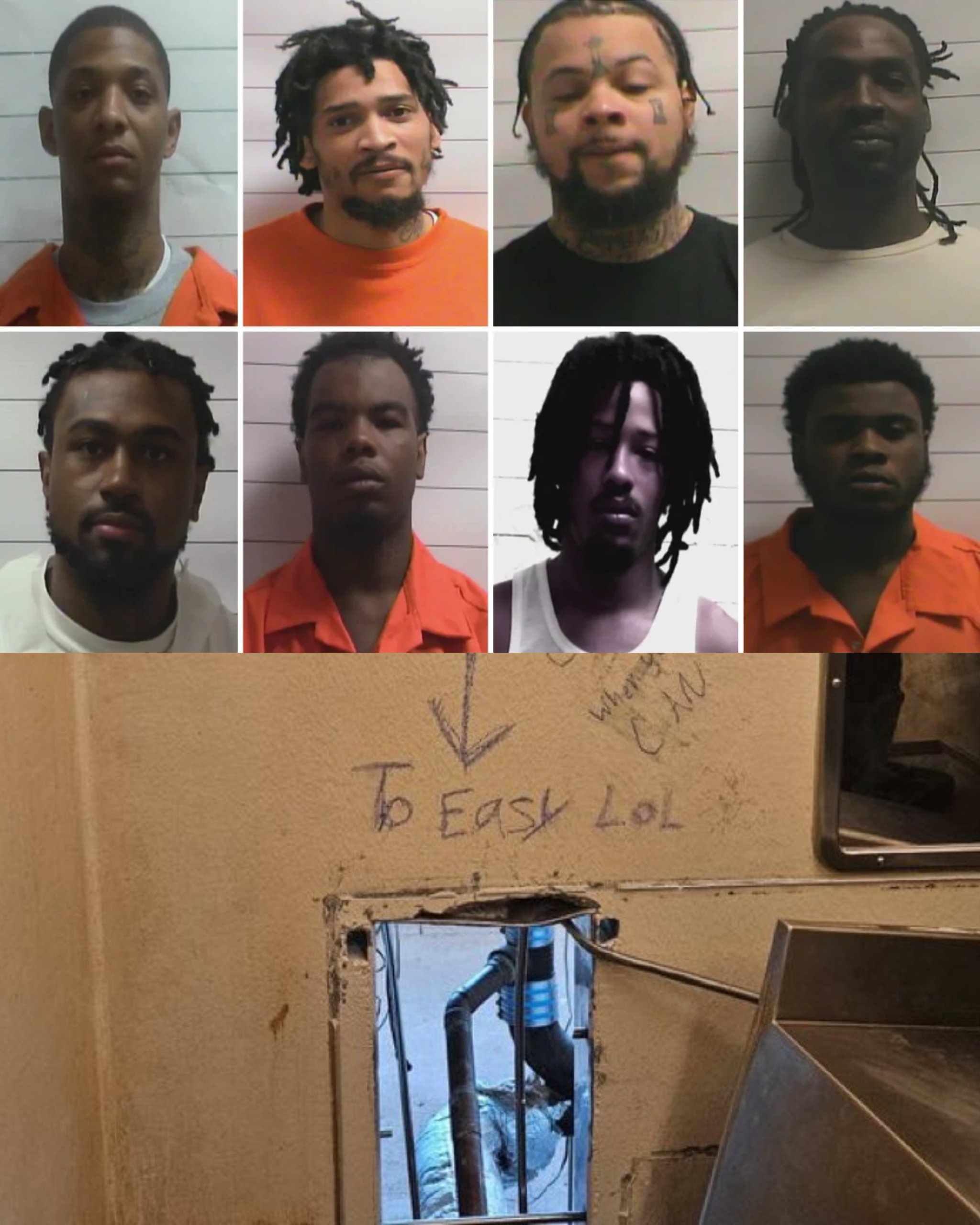10 New Orleans inmates escape jail through cell wall where toilet was removed and left a message behind saying: "Too easy, LOL".