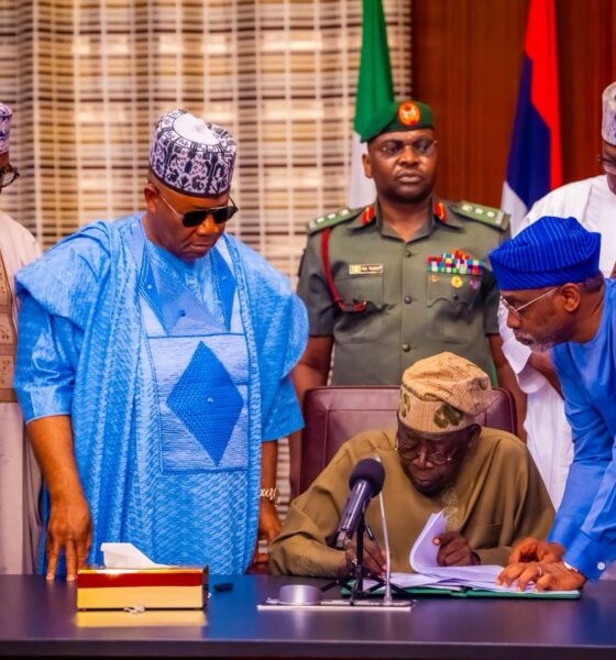 President Tinubu, flanked by top-ranking officials including Senate President Godswill Akpabio and House of Representatives Speaker Tajudeen Abbas