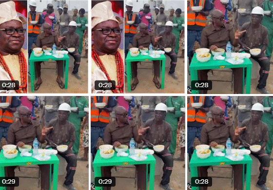 Fayose eats Amala with bricklayers to celebrate court victory