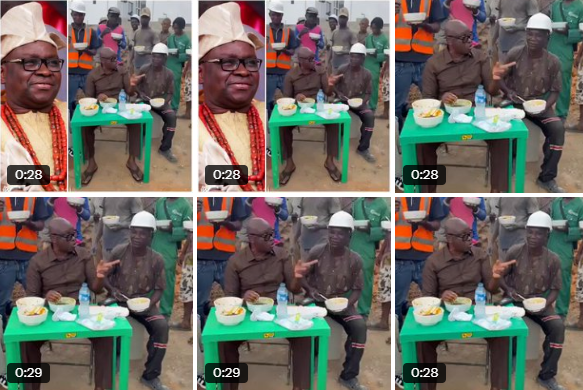 Fayose eats Amala with bricklayers to celebrate court victory