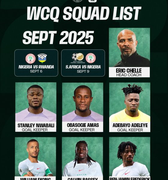 Eric Chelle names Nigeria squad vs Rwanda and South Africa