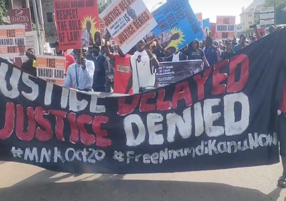 Tension in Abuja as Police Clash With #FreeNnamdiKanu Protesters, Arrest Lawyer and Brother