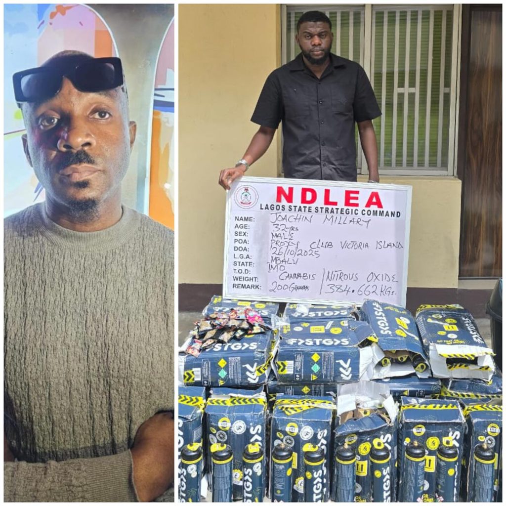 NDLEA arrests Pretty Mike during drug party raid at Lagos nightclub, seizes 384kg of cannabis.
