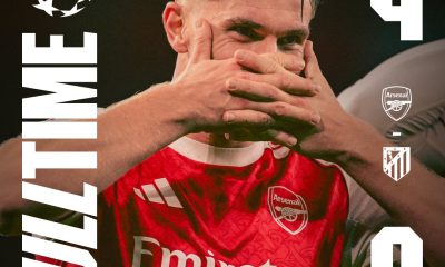 Arsenal crush Atletico Madrid 4–0 in the Champions League with a stunning 13-minute second-half blitz. Gyökeres scores twice; Rice stars with four assists.