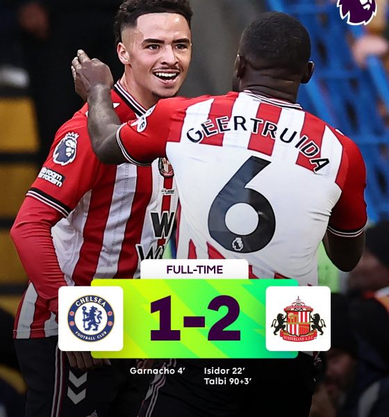 Sunderland Shock Chelsea With Late 2-1 Win at Stamford Bridge