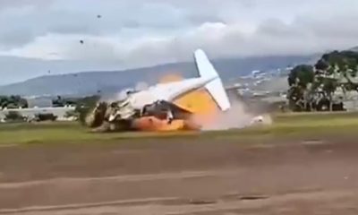 A Piper Cheyenne plane exploded after takeoff in Venezuela, killing two and injuring two others. Officials suspect mechanical failure.