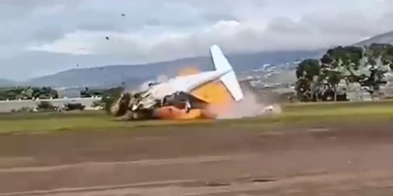 A Piper Cheyenne plane exploded after takeoff in Venezuela, killing two and injuring two others. Officials suspect mechanical failure.