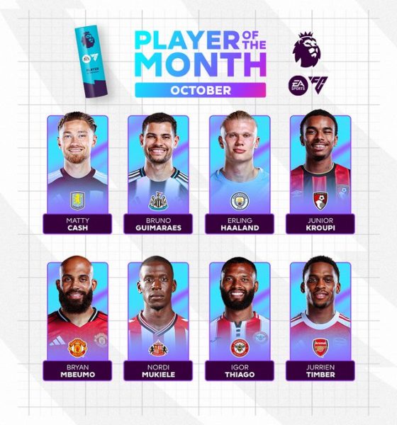 Premier League names eight nominees for October 2025 Player of the Month, including Haaland, Mbeumo, and Timber. Fans can vote until November 3.