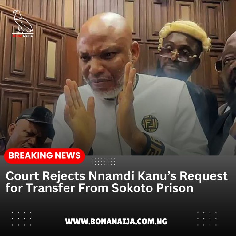 A Federal High Court in Abuja has dismissed Nnamdi Kanu’s request to be transferred from Sokoto Prison to a facility in Abuja or Nasarawa, citing the need to hear from the FG.