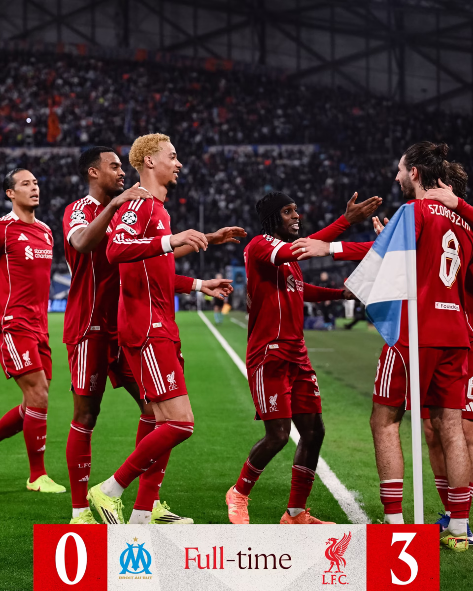 Liverpool thrashed Marseille 3–0 on Champions League Matchday 7
