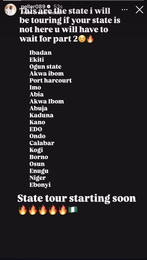 Peller Announces Live Streaming Tour Across 20 Nigerian States