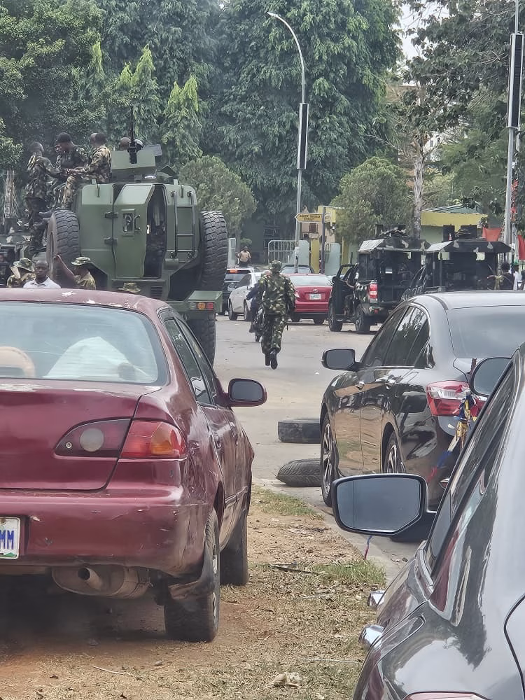 oldiers and armoured tanks at INEC headquarters Abuja