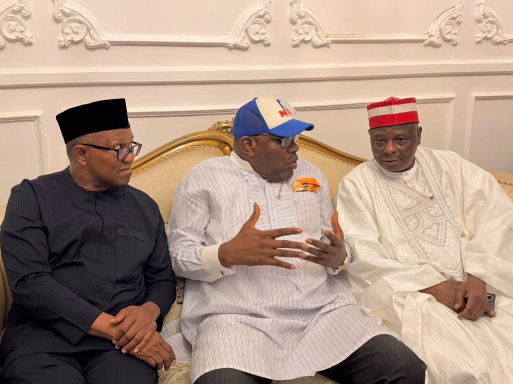 Peter Obi and Rabiu Kwankwaso at NDC headquarters Abuja